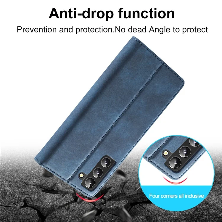 LC.IMEEKE Strong Magnetic Adsorption Shell for Samsung Galaxy S22 5G, PU Leather TPU Bumper Stand Flip Wallet Case - Azul