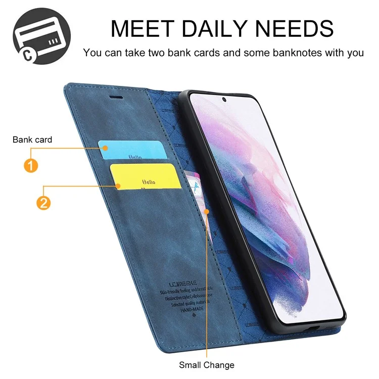 LC.IMEEKE Strong Magnetic Adsorption Shell for Samsung Galaxy S22 5G, PU Leather TPU Bumper Stand Flip Wallet Case - Azul