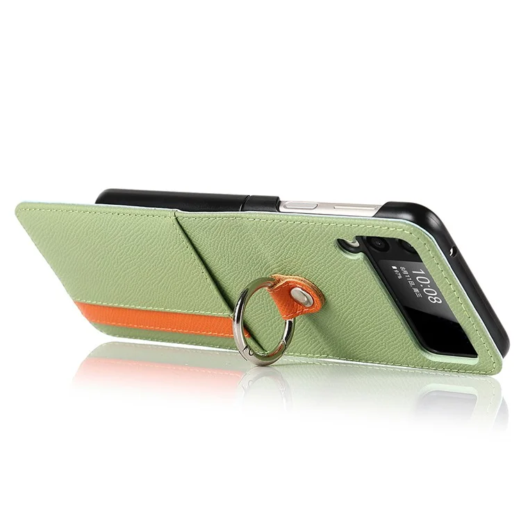 Pour Samsung Galaxy Z Flip3 5G Palm Print Card Slots PU Cuir Étui de Téléphone Couverture avec Bague Support et Support - Vert