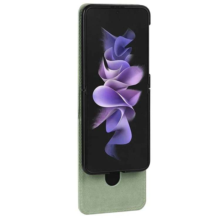 Pour Samsung Galaxy Z Flip3 5G Palm Print Card Slots PU Cuir Étui de Téléphone Couverture avec Bague Support et Support - Vert