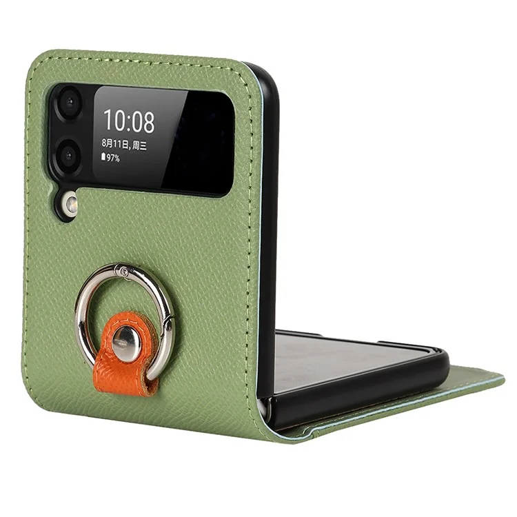 Pour Samsung Galaxy Z Flip3 5G Palm Print Card Slots PU Cuir Étui de Téléphone Couverture avec Bague Support et Support - Vert