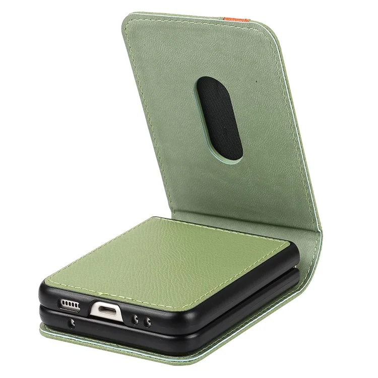 Pour Samsung Galaxy Z Flip3 5G Palm Print Card Slots PU Cuir Étui de Téléphone Couverture avec Bague Support et Support - Vert