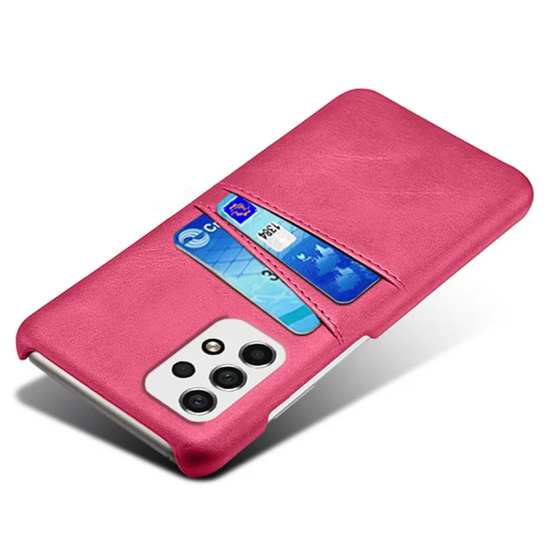 For Samsung Galaxy A53 5G Anti-scratch Card Holder Design PU Leather Coated Hard PC Double Protection Cover Cell Phone Case - Rose