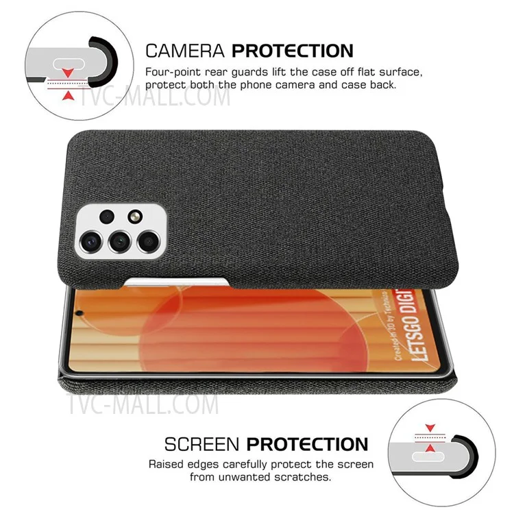 Heat Dissipation Design Phone Case for Samsung Galaxy A53 5G, Soft Cloth Coated PC Shock-Absorbing Protective Case - Black