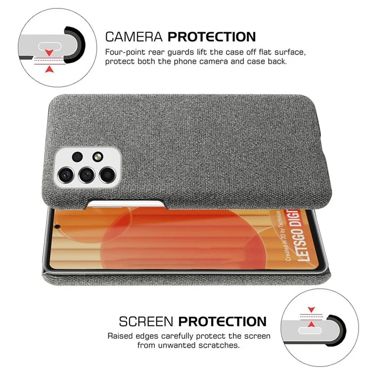 Heat Dissipation Design Phone Case for Samsung Galaxy A53 5G, Soft Cloth Coated PC Shock-Absorbing Protective Case - Grey