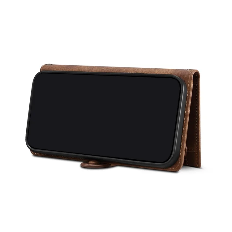 ESEBLE Pour Samsung Galaxy S22 5G Multifunction Zipper Pocket Wallet Stand Phone Cover Case avec Sangle Poignet - Marron