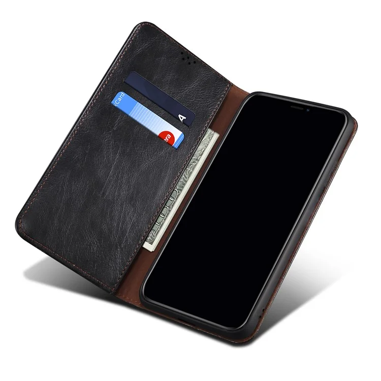 For Samsung Galaxy S22 Ultra 5G Crazy Horse Texture Anti-scratch Waxy PU Leather Magnetic Absorption Wallet Stand Phone Case Cover Shell - Black