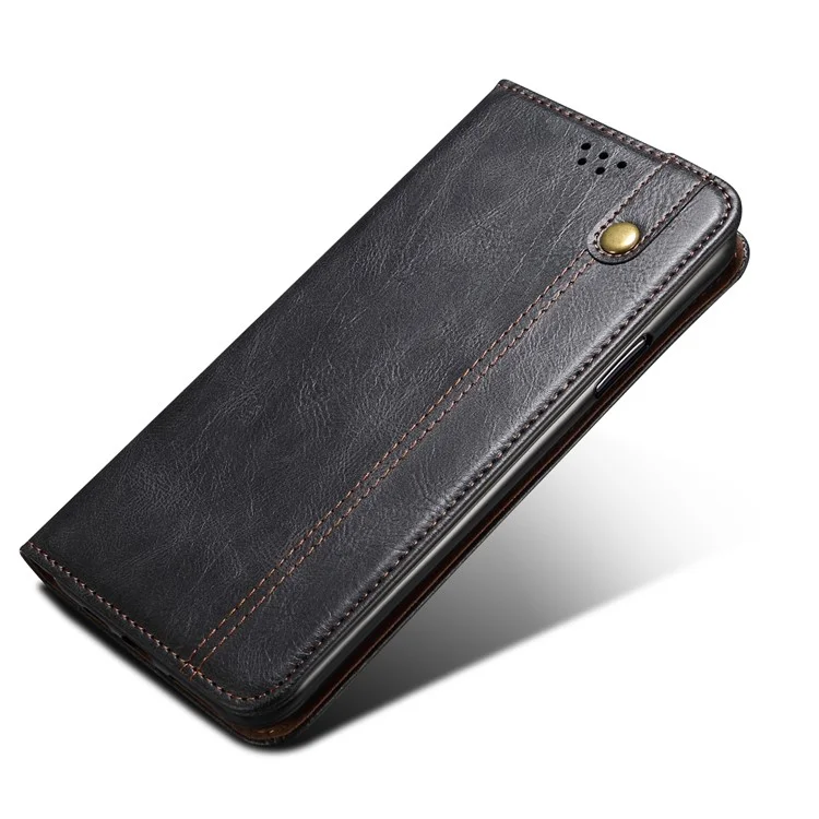 For Samsung Galaxy S22 Ultra 5G Crazy Horse Texture Anti-scratch Waxy PU Leather Magnetic Absorption Wallet Stand Phone Case Cover Shell - Black