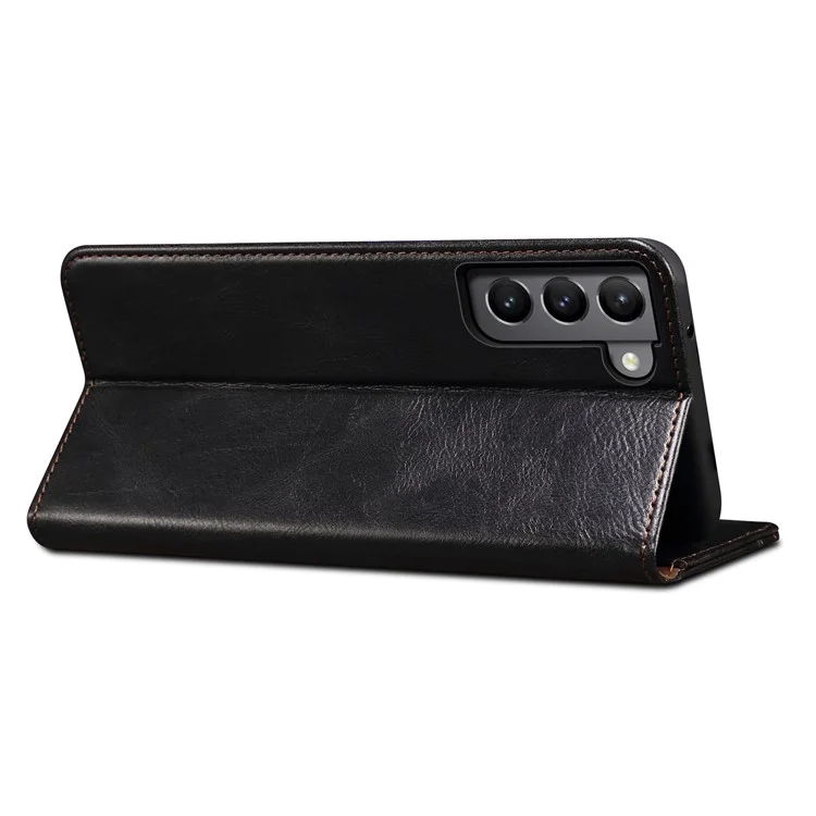 Para Samsung Galaxy S22 5G Crazy Horse Texture Waxy PU Leather Magnetic Absorption Wallet Stand Anti-drop Phone Case Cover Shell - Preto