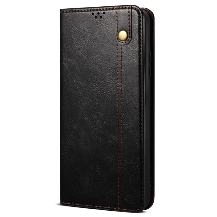 Para Samsung Galaxy S22 5G Crazy Horse Texture Waxy PU Leather Magnetic Absorption Wallet Stand Anti-drop Phone Case Cover Shell - Preto