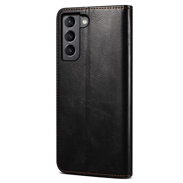 Para Samsung Galaxy S22 5G Crazy Horse Texture Waxy PU Leather Magnetic Absorption Wallet Stand Anti-drop Phone Case Cover Shell - Preto