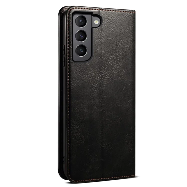 Para Samsung Galaxy S22 5G Crazy Horse Texture Waxy PU Leather Magnetic Absorption Wallet Stand Anti-drop Phone Case Cover Shell - Preto
