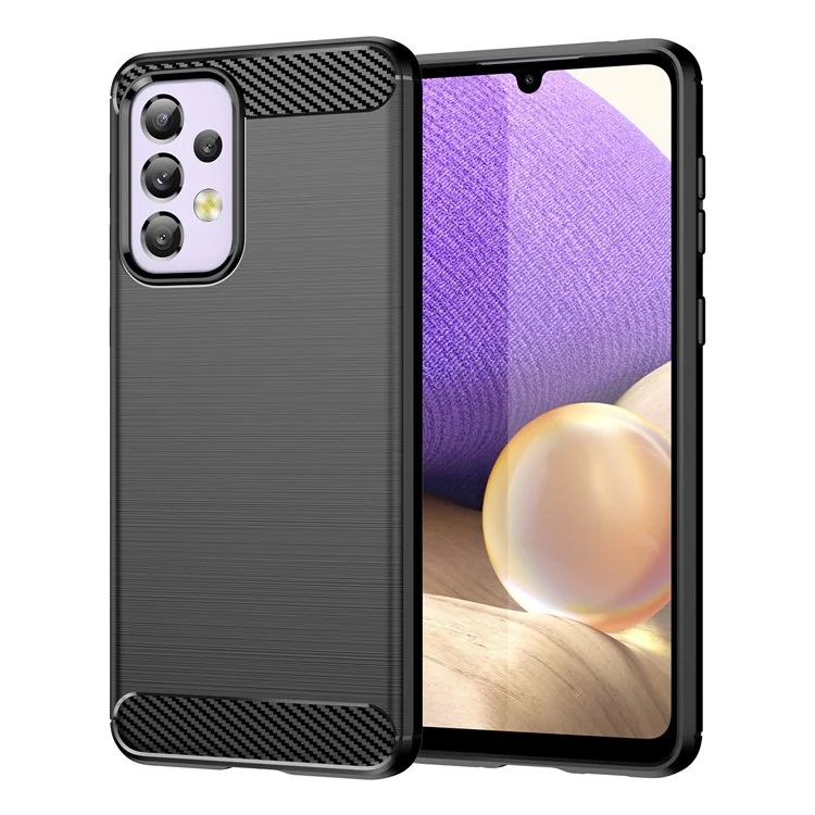 Для Samsung Galaxy A33 5G Anti-scratch Shockproof 1.8mm TPU Case Brushed Surface Carbon Fiber Texture Phone Cover - Black