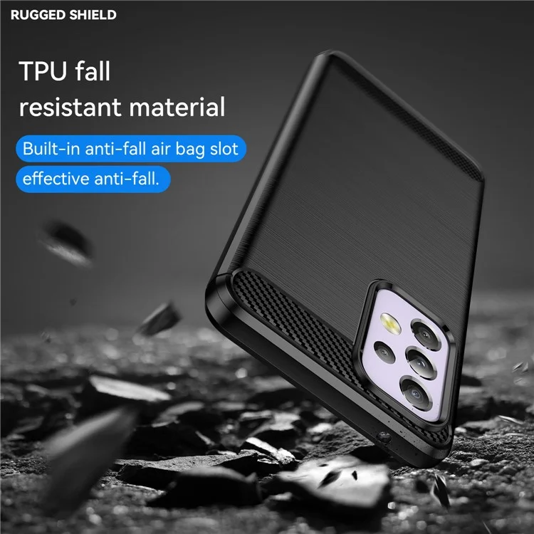 Для Samsung Galaxy A33 5G Anti-scratch Shockproof 1.8mm TPU Case Brushed Surface Carbon Fiber Texture Phone Cover - Black