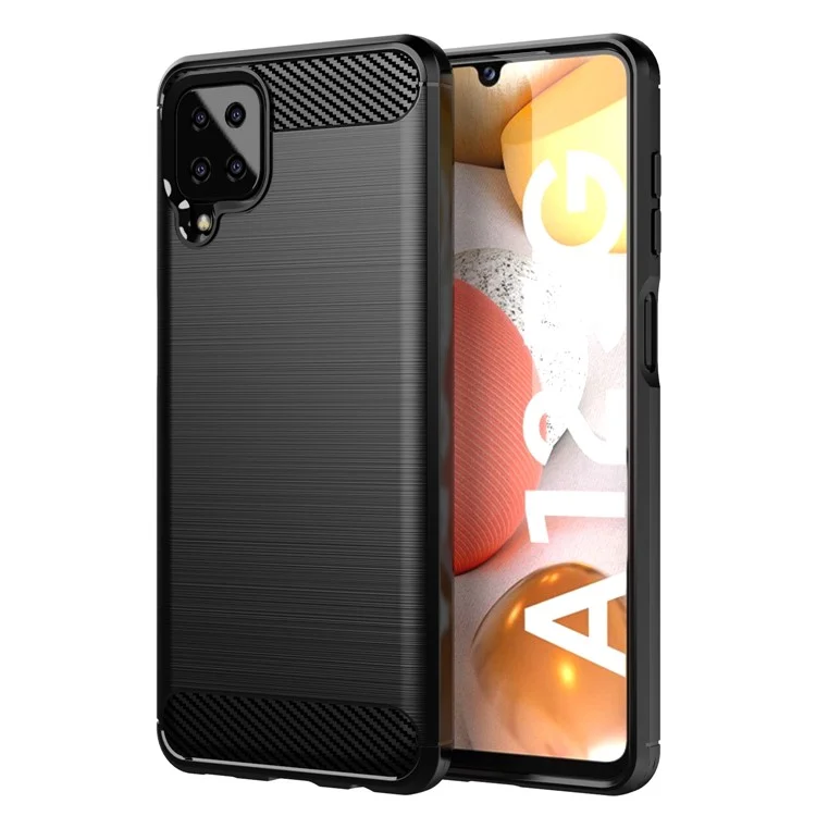 Carbon Fiber Texture Phone Shell für Samsung Galaxy A12 Stoßfest 1,8 mm TPU-Hülle Gebürstete Oberfläche Handyhülle - Schwarz