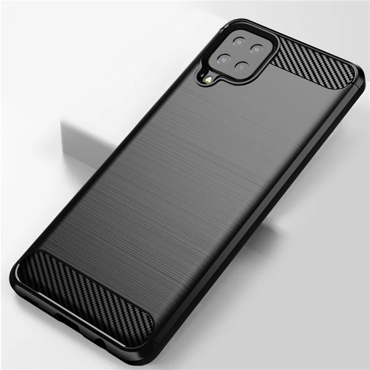 Carbon Fiber Texture Phone Shell für Samsung Galaxy A12 Stoßfest 1,8 mm TPU-Hülle Gebürstete Oberfläche Handyhülle - Schwarz