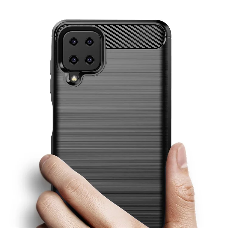 Carbon Fiber Texture Phone Shell für Samsung Galaxy A12 Stoßfest 1,8 mm TPU-Hülle Gebürstete Oberfläche Handyhülle - Schwarz