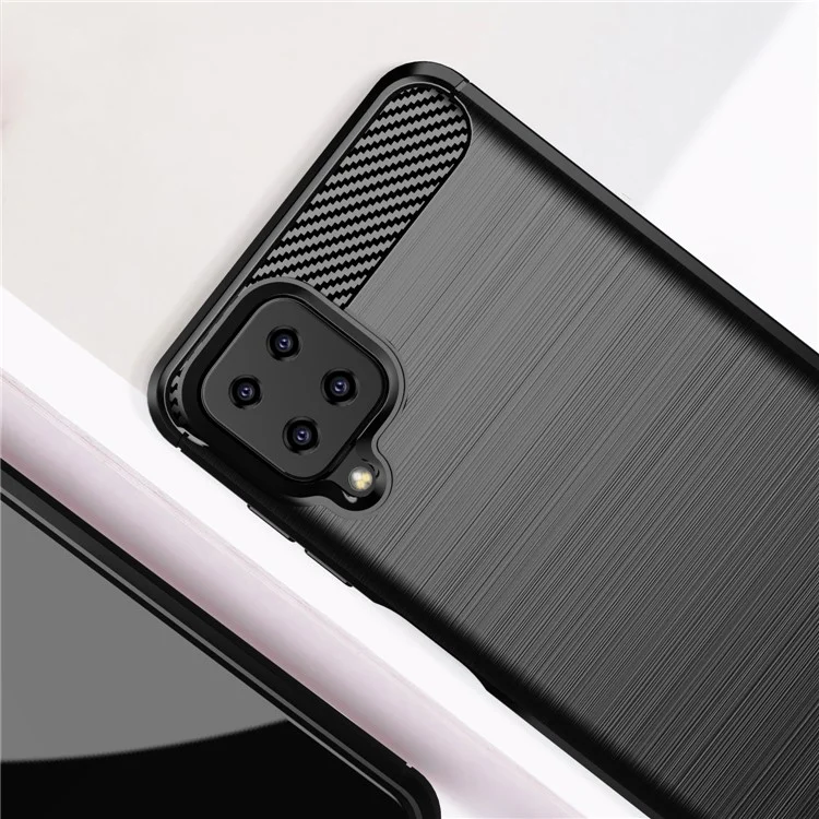 Carbon Fiber Texture Phone Shell für Samsung Galaxy A12 Stoßfest 1,8 mm TPU-Hülle Gebürstete Oberfläche Handyhülle - Schwarz