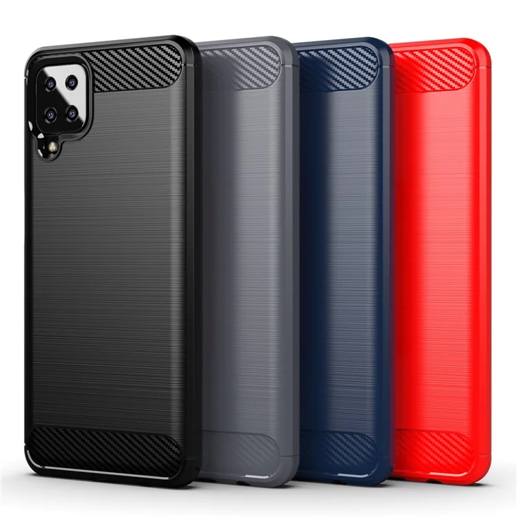 Carbon Fiber Texture Phone Shell für Samsung Galaxy A12 Stoßfest 1,8 mm TPU-Hülle Gebürstete Oberfläche Handyhülle - Schwarz