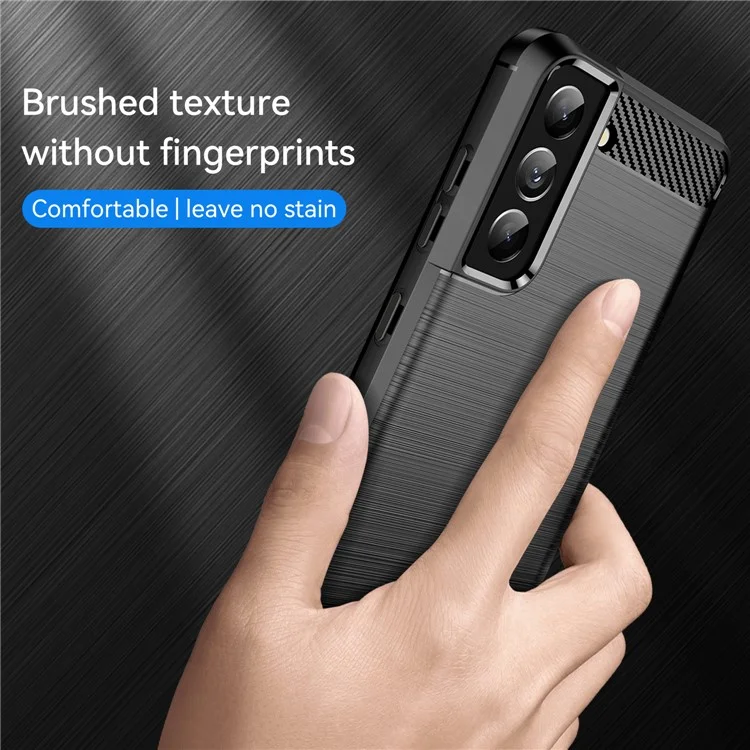 Heat Dissipation TPU Case for Samsung Galaxy S21 FE 5G / S21 Fan Edition, 1.8mm Brushed Surface Carbon Fiber Texture Soft Back Protective Cover - Black