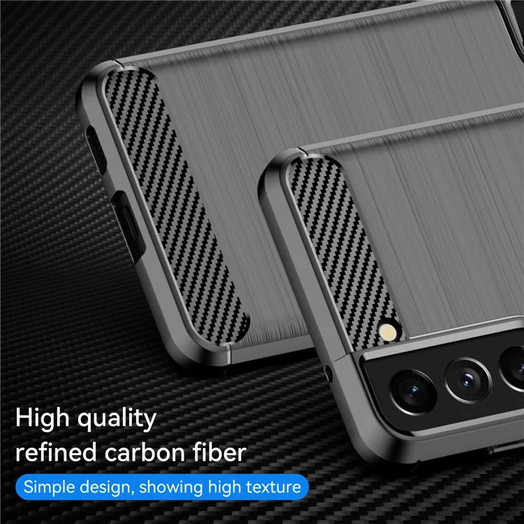 Heat Dissipation TPU Case for Samsung Galaxy S21 FE 5G / S21 Fan Edition, 1.8mm Brushed Surface Carbon Fiber Texture Soft Back Protective Cover - Black