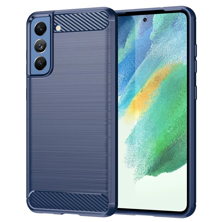 Wärmedissipation TPU -fall Für Samsung Galaxy S21 fe 5G / S21 Lüfter Edition, 1,8 mm Gebürstete Oberfläche Carbonfaser Textur Weicher Rückenschutzabdeckung - Blau