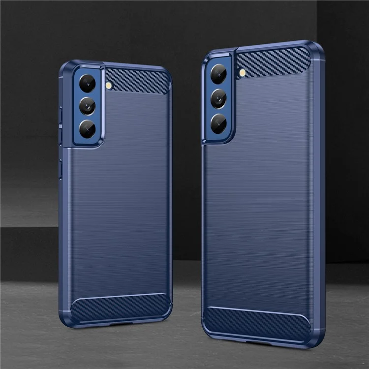 Heat Dissipation TPU Case for Samsung Galaxy S21 FE 5G / S21 Fan Edition, 1.8mm Brushed Surface Carbon Fiber Texture Soft Back Protective Cover - Blue