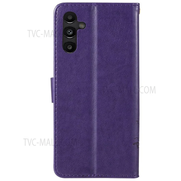 For Samsung Galaxy A13 5G / A04s 4G (164.7 x 76.7 x 9.1 mm) PU Leather Phone Covering Smartphone Case Stylish Imprint Butterflies Practical Wallet - Dark Purple