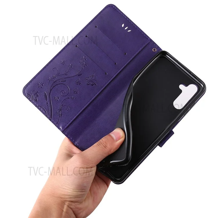 For Samsung Galaxy A13 5G / A04s 4G (164.7 x 76.7 x 9.1 mm) PU Leather Phone Covering Smartphone Case Stylish Imprint Butterflies Practical Wallet - Dark Purple