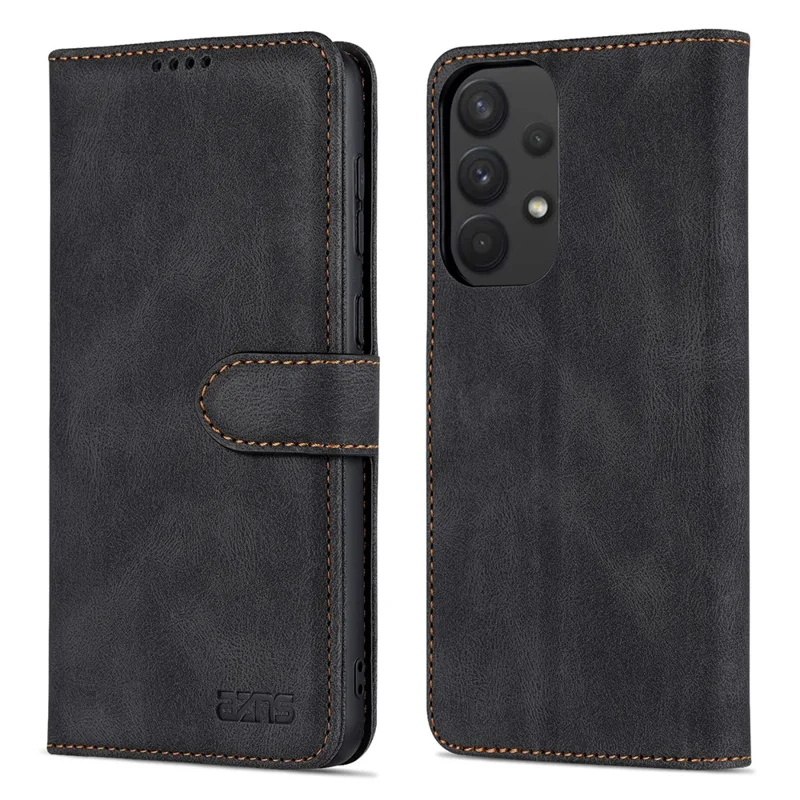 AZNS for Samsung Galaxy A33 5G Well-protected Scratch-resistant PU Leather Wallet Stand Phone Case Shell - Black