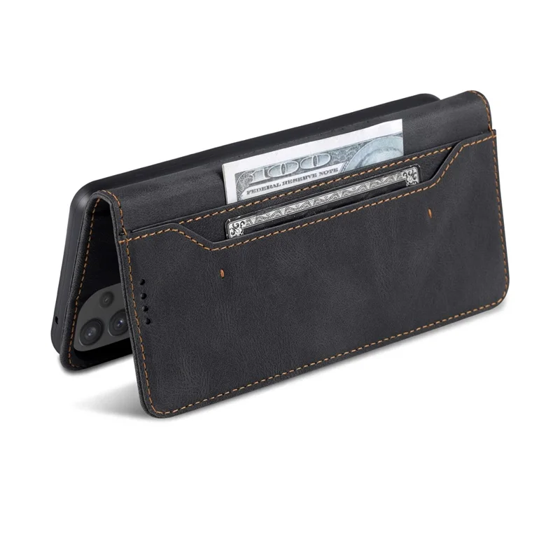 AZNS for Samsung Galaxy A33 5G Well-protected Scratch-resistant PU Leather Wallet Stand Phone Case Shell - Black