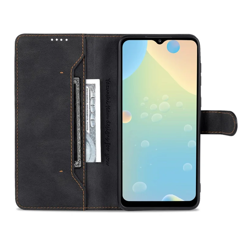 AZNS for Samsung Galaxy A33 5G Well-protected Scratch-resistant PU Leather Wallet Stand Phone Case Shell - Black