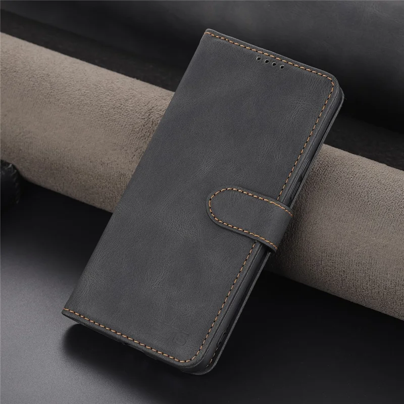 AZNS for Samsung Galaxy A33 5G Well-protected Scratch-resistant PU Leather Wallet Stand Phone Case Shell - Black