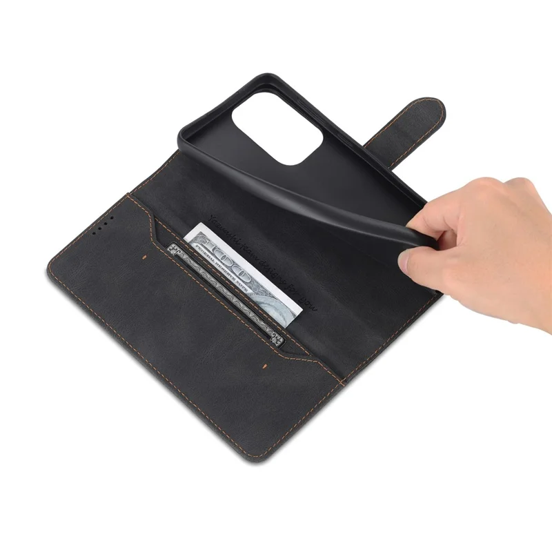 AZNS for Samsung Galaxy A33 5G Well-protected Scratch-resistant PU Leather Wallet Stand Phone Case Shell - Black