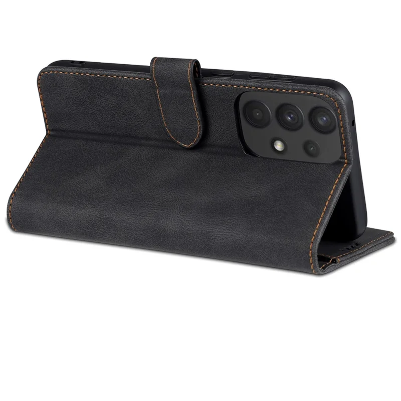 AZNS for Samsung Galaxy A33 5G Well-protected Scratch-resistant PU Leather Wallet Stand Phone Case Shell - Black