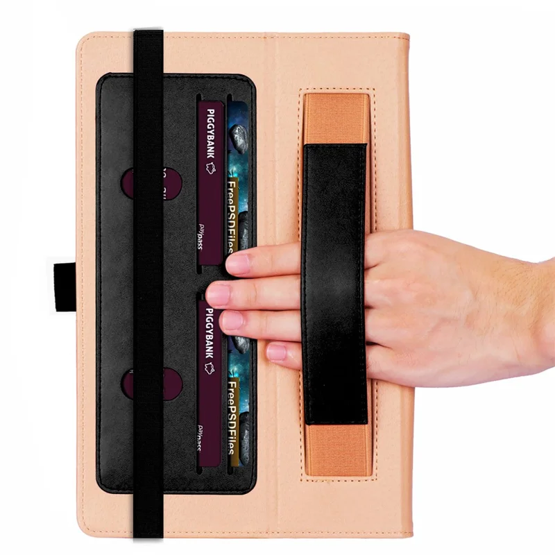 Cover in pelle resistente alle cadute con fessote per carte e stile business per Samsung Galaxy Tab A8 10,5 (2021) / A8 10,5 (2022), supporto incluso, da tenere in mano - Nero