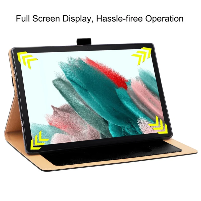 Cover in pelle resistente alle cadute con fessote per carte e stile business per Samsung Galaxy Tab A8 10,5 (2021) / A8 10,5 (2022), supporto incluso, da tenere in mano - Nero