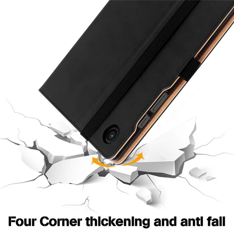 Cover in pelle resistente alle cadute con fessote per carte e stile business per Samsung Galaxy Tab A8 10,5 (2021) / A8 10,5 (2022), supporto incluso, da tenere in mano - Nero