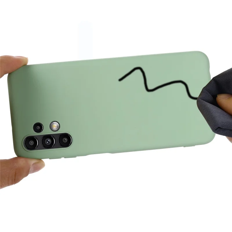 For Samsung Galaxy A13 4G Liquid Silicone Soft Microfiber Lining Anti-Shock Flexible Phone Case with Strap - Green