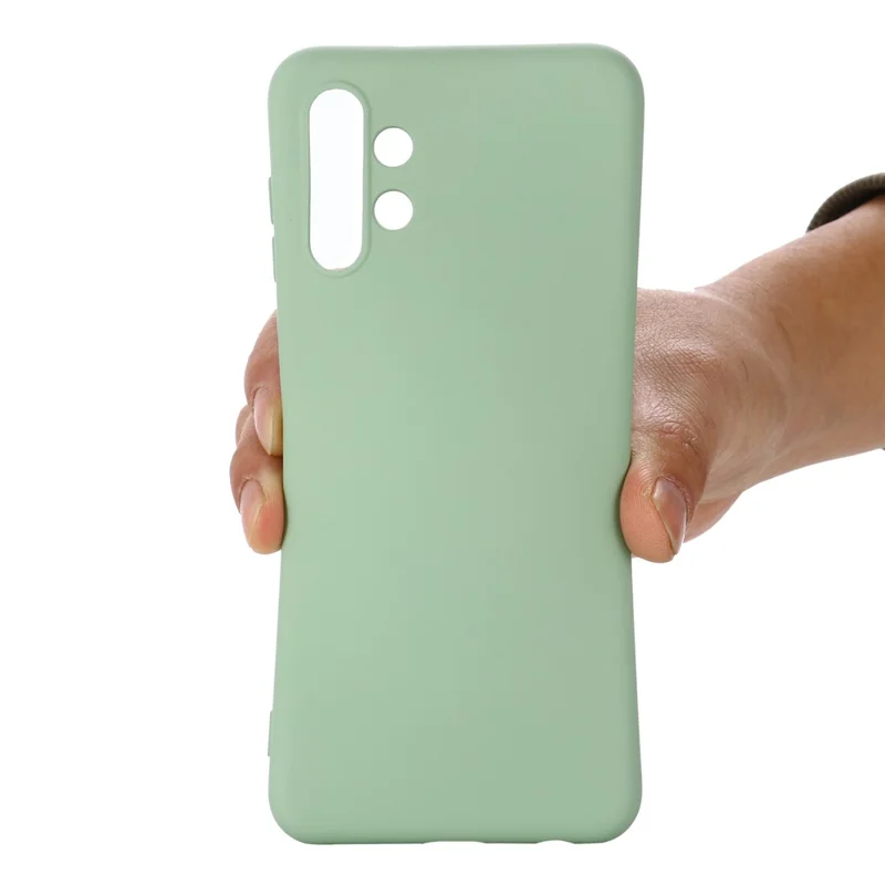 For Samsung Galaxy A13 4G Liquid Silicone Soft Microfiber Lining Anti-Shock Flexible Phone Case with Strap - Green