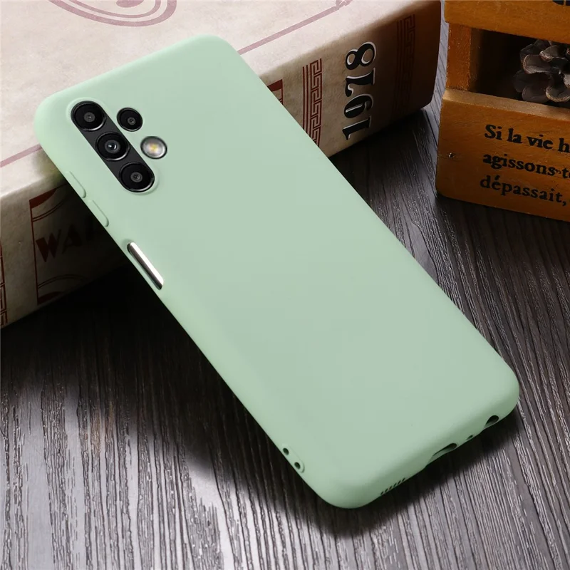 For Samsung Galaxy A13 4G Liquid Silicone Soft Microfiber Lining Anti-Shock Flexible Phone Case with Strap - Green