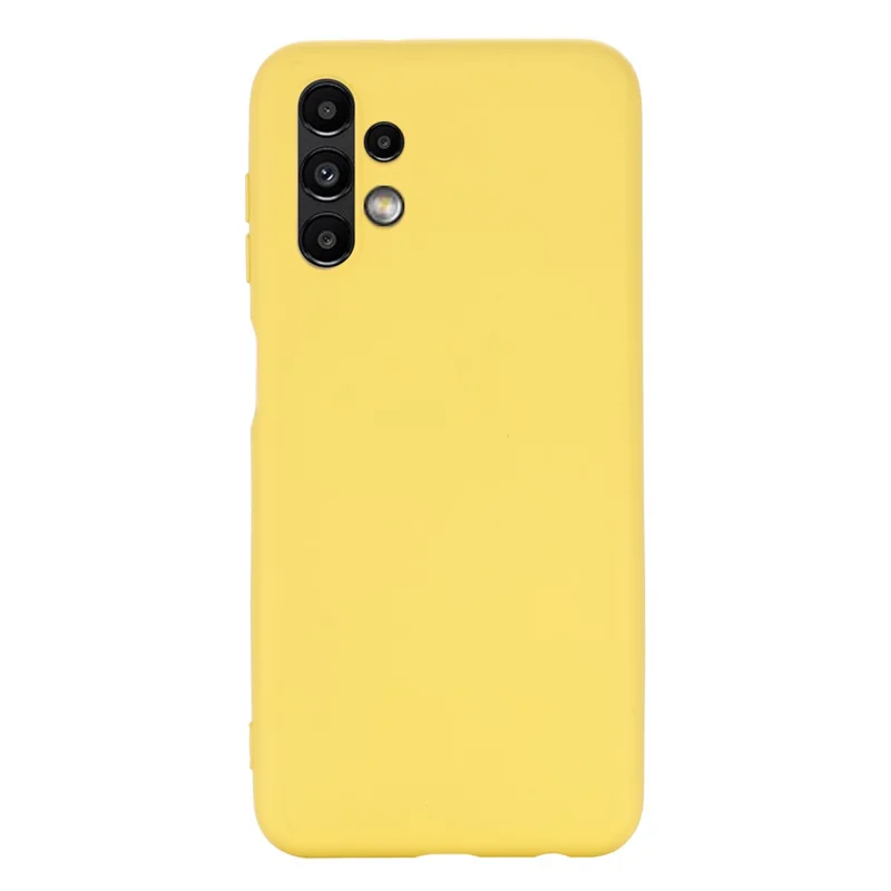 For Samsung Galaxy A13 4G Liquid Silicone Soft Microfiber Lining Anti-Shock Flexible Phone Case with Strap - Yellow