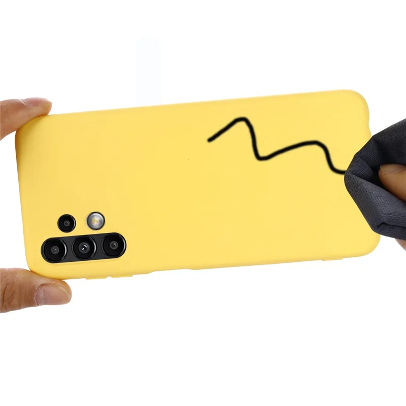For Samsung Galaxy A13 4G Liquid Silicone Soft Microfiber Lining Anti-Shock Flexible Phone Case with Strap - Yellow