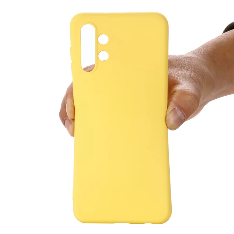 For Samsung Galaxy A13 4G Liquid Silicone Soft Microfiber Lining Anti-Shock Flexible Phone Case with Strap - Yellow