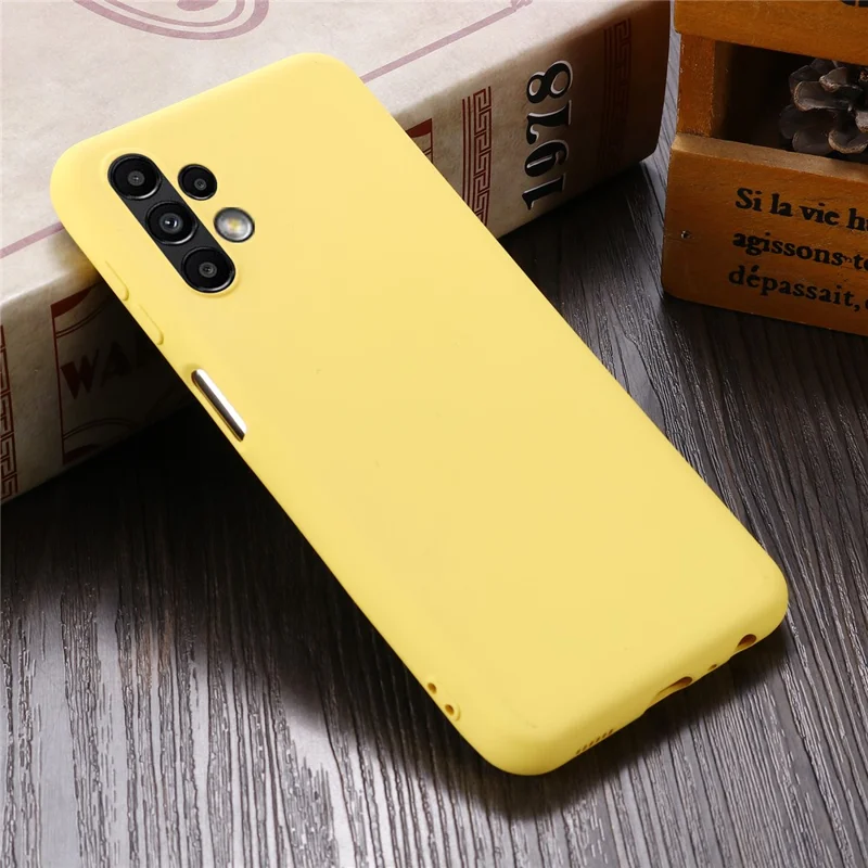 For Samsung Galaxy A13 4G Liquid Silicone Soft Microfiber Lining Anti-Shock Flexible Phone Case with Strap - Yellow