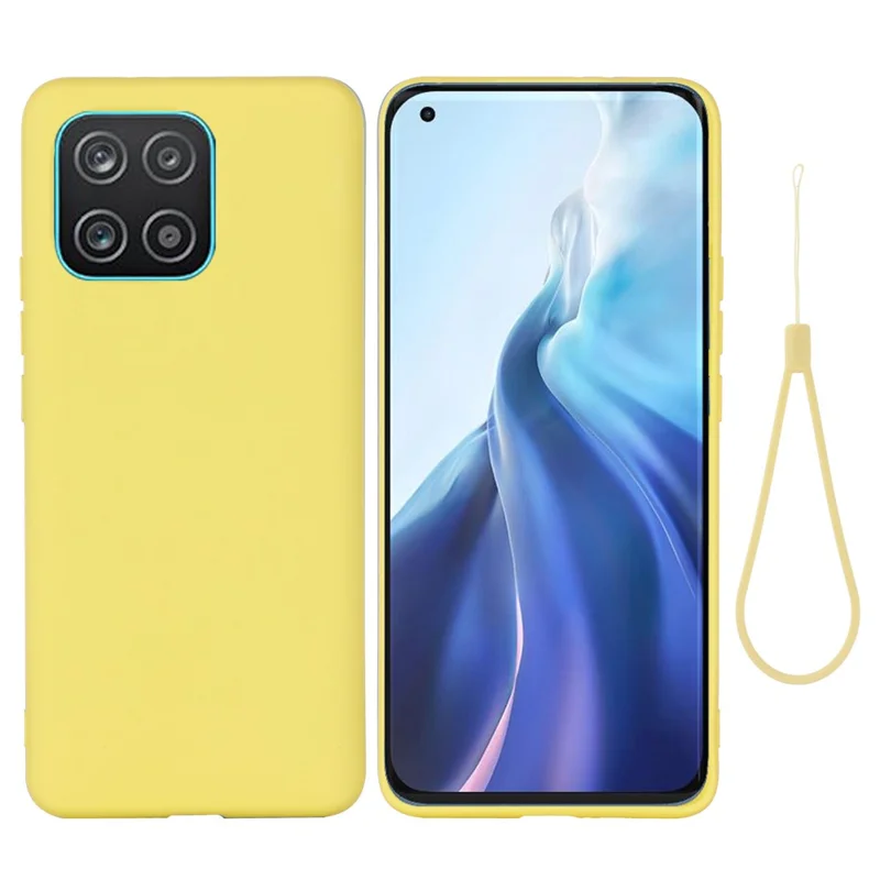 For Samsung Galaxy A03 (166.5mm) Liquid Silicone Anti-Scratch Soft Microfiber Lining Phone Cover with Strap - Yellow