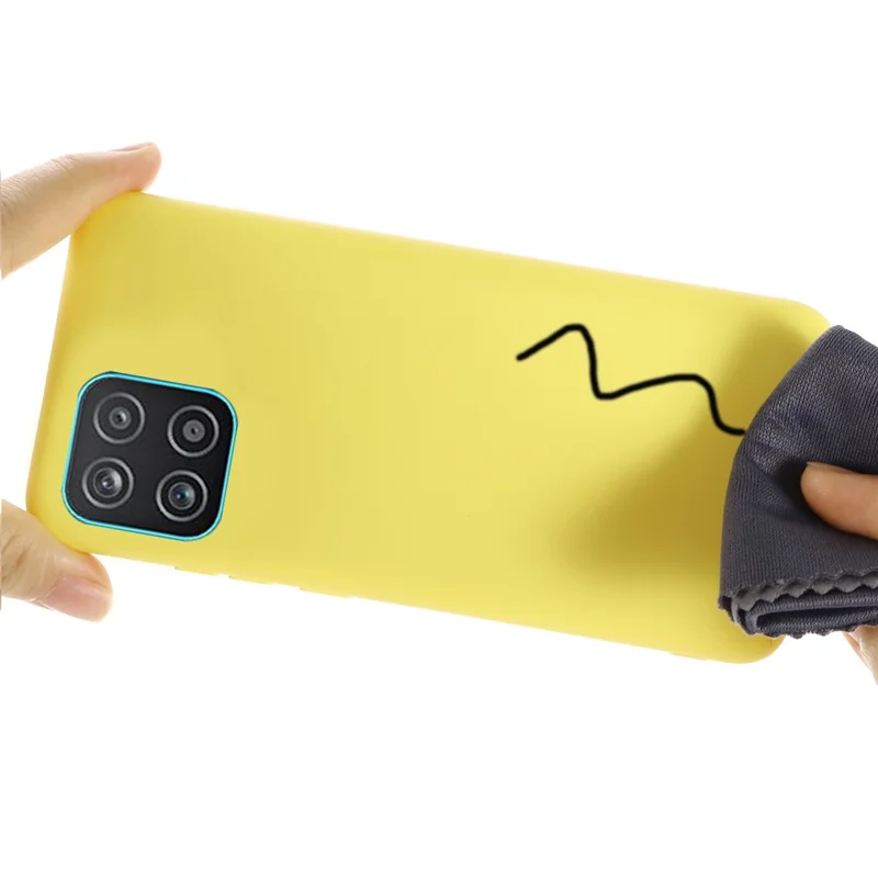 For Samsung Galaxy A03 (166.5mm) Liquid Silicone Anti-Scratch Soft Microfiber Lining Phone Cover with Strap - Yellow