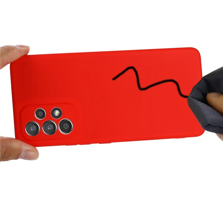 Liquid Silicone Phone Case for Samsung Galaxy A53 5G, Soft Touch Microfiber Lining Shockproof Anti-Scratch Shell with Strap - Red