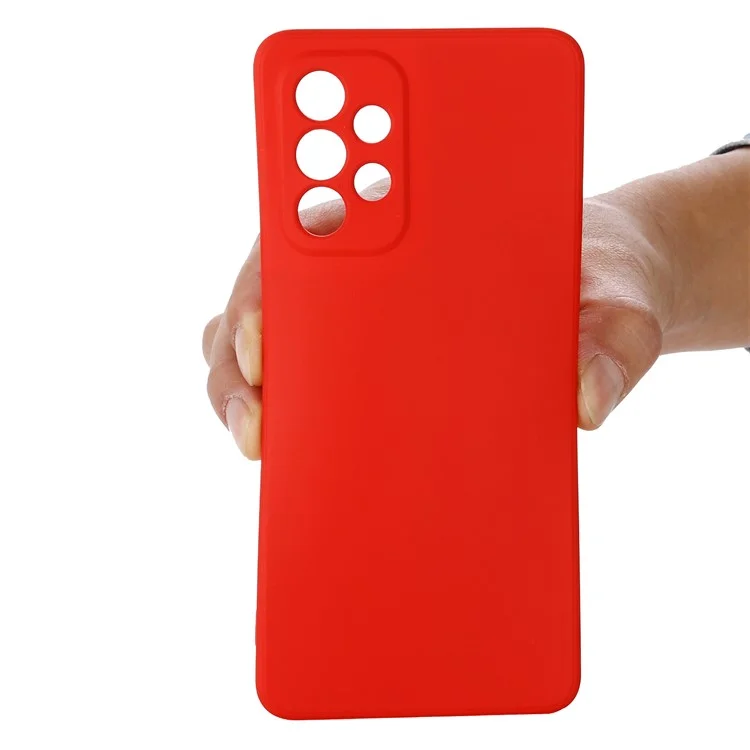 Liquid Silicone Phone Case for Samsung Galaxy A53 5G, Soft Touch Microfiber Lining Shockproof Anti-Scratch Shell with Strap - Red