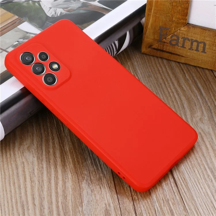Liquid Silicone Phone Case for Samsung Galaxy A53 5G, Soft Touch Microfiber Lining Shockproof Anti-Scratch Shell with Strap - Red